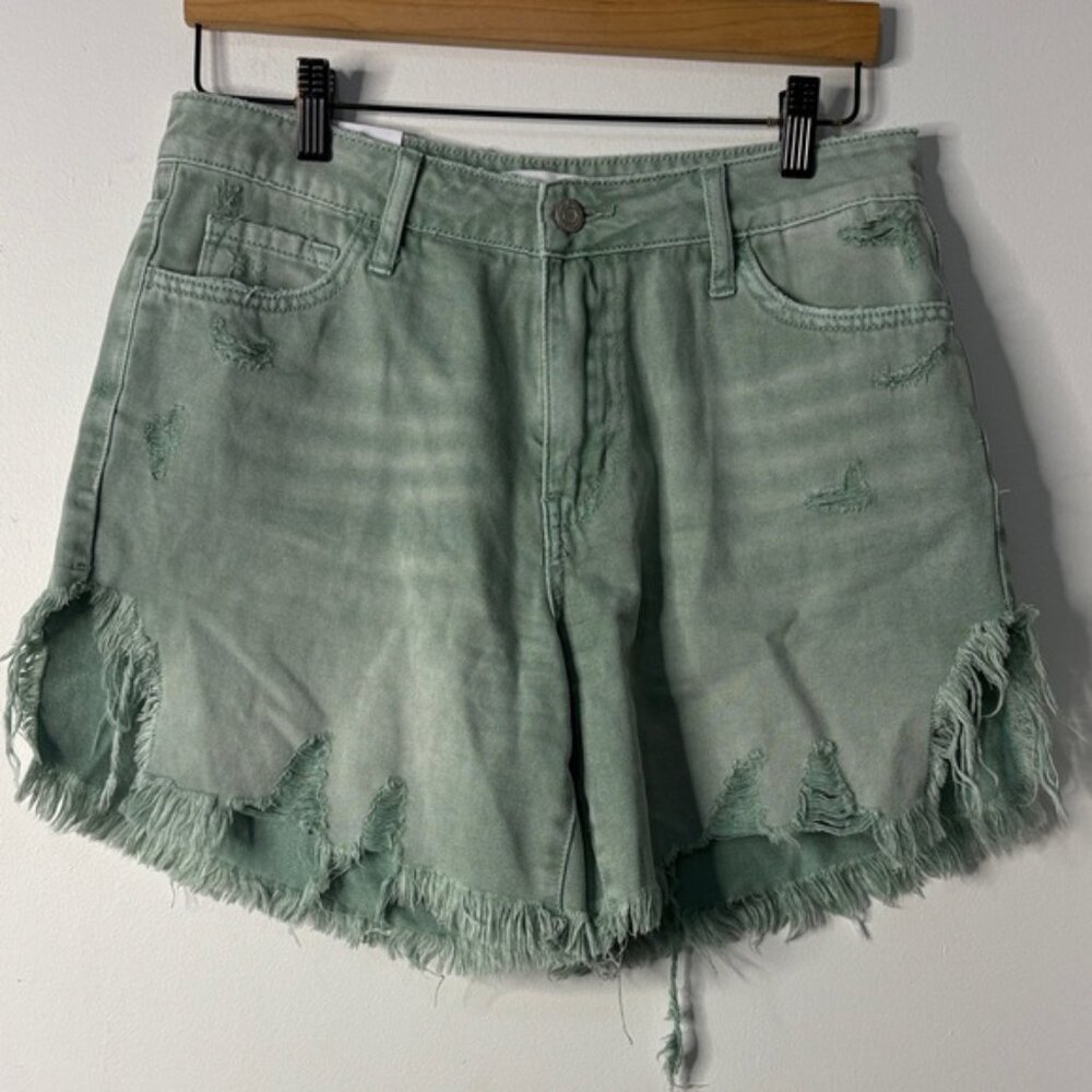 Frayed Mint Green Denim Shorts